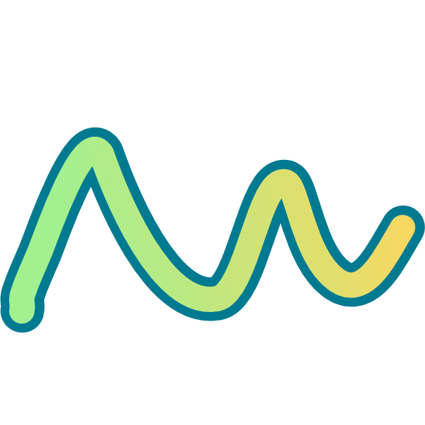 a soft zig zagging line that grades from green to yellow with a thin blue green outline. It’s traveling from left to right and as it does the zig zagging gets a little smaller.